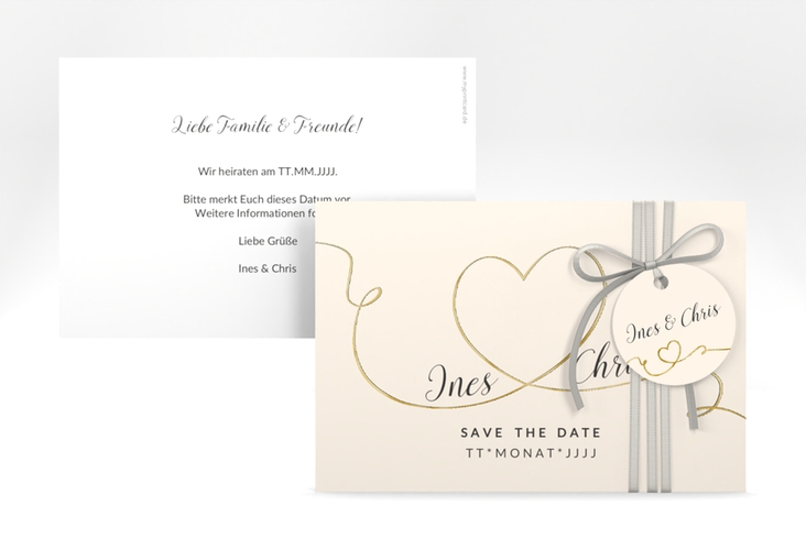 Save the Date-Karte Hochzeit Dolce A6 Karte quer beige gold
