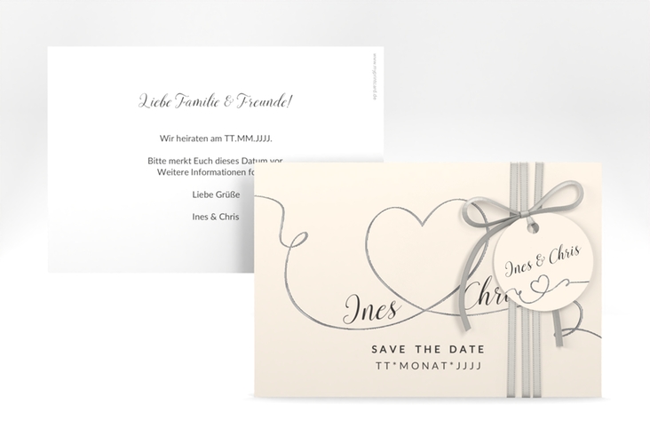 Save the Date-Karte Hochzeit Dolce A6 Karte quer beige silber
