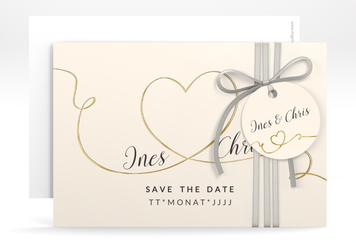 Save the Date-Karte Hochzeit Dolce A6 Karte quer beige gold