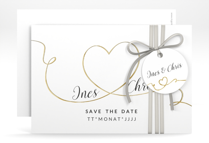 Save the Date-Karte Hochzeit Dolce A6 Karte quer weiss gold