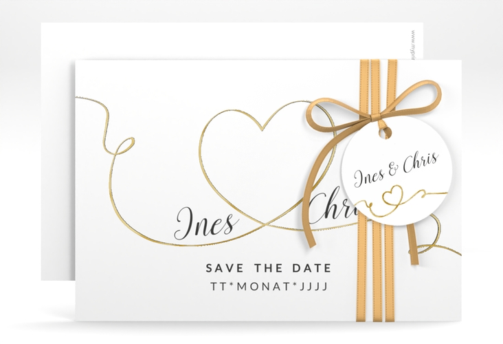Save the Date-Karte Hochzeit Dolce A6 Karte quer weiss gold