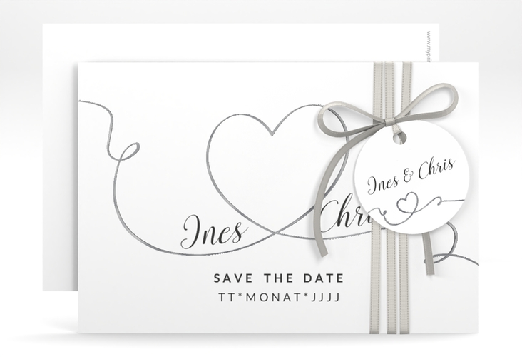 Save the Date-Karte Hochzeit Dolce A6 Karte quer weiss silber