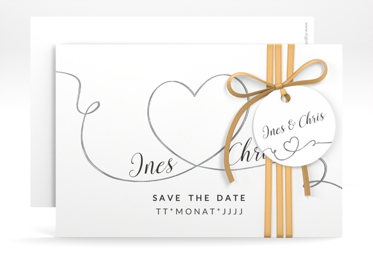 Save the Date-Karte Hochzeit Dolce A6 Karte quer weiss silber