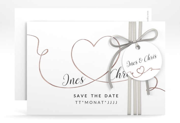 Save the Date-Karte Hochzeit Dolce A6 Karte quer weiss rosegold