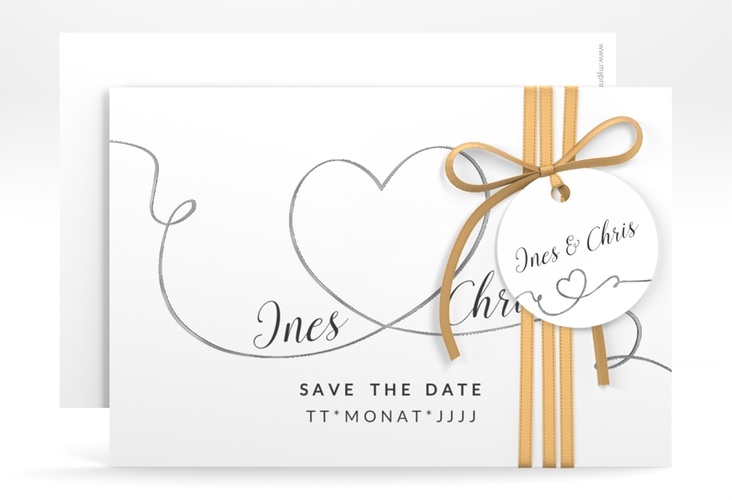 Save the Date-Karte Hochzeit Dolce A6 Karte quer weiss silber