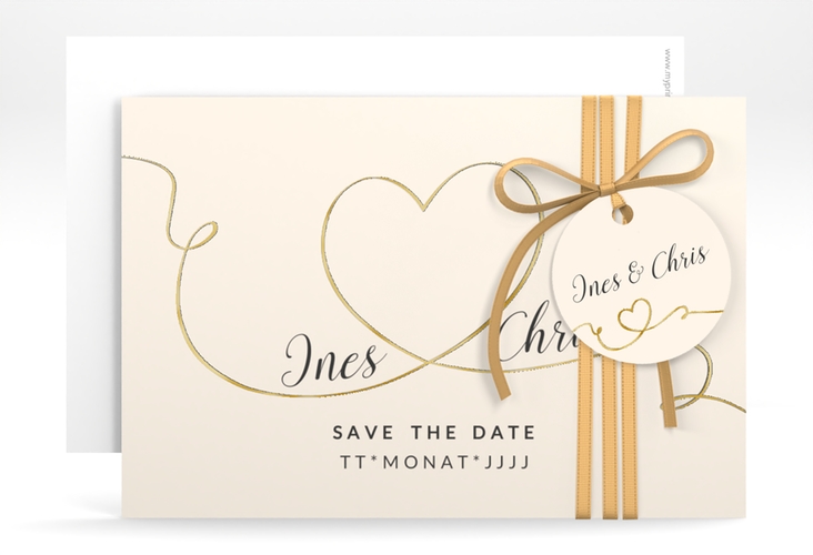 Save the Date-Karte Hochzeit Dolce A6 Karte quer beige gold