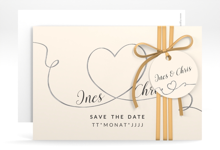Save the Date-Karte Hochzeit Dolce A6 Karte quer beige silber