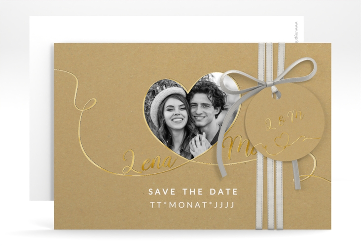 Save the Date-Karte Herzensbund A6 Karte quer weiss gold