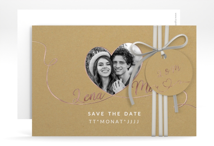 Save the Date-Karte Herzensbund A6 Karte quer weiss rosegold