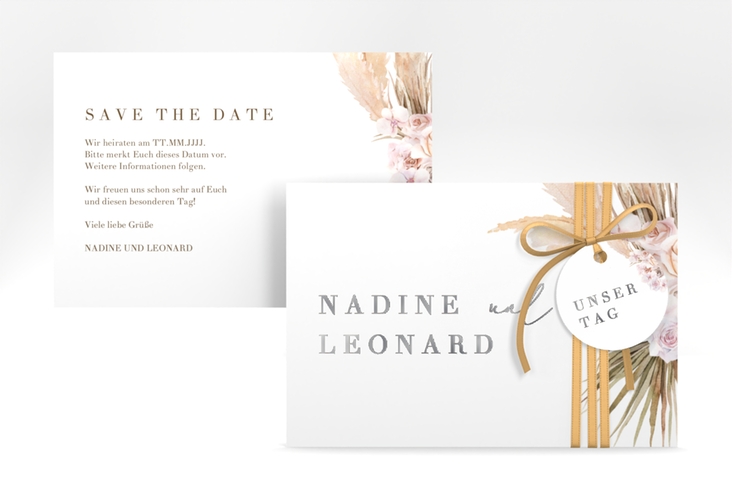 Save the Date-Karte Nude A6 Karte quer weiss silber