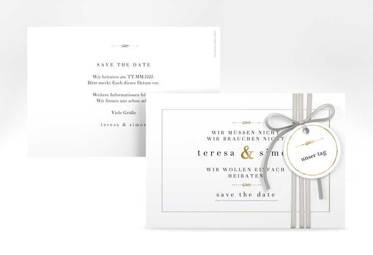 Save the Date-Karte Manorial A6 Karte quer weiss gold