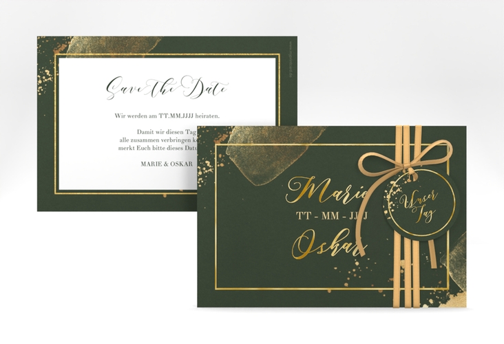 Save the Date-Karte Emerald A6 Karte quer gruen gold