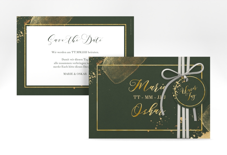 Save the Date-Karte Emerald A6 Karte quer gruen gold