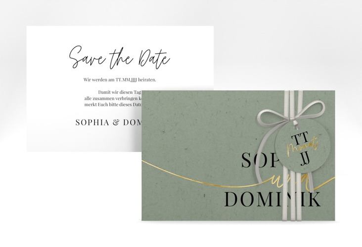 Save the Date-Karte Easy A6 Karte quer gruen gold im modernen minimalistischen Design