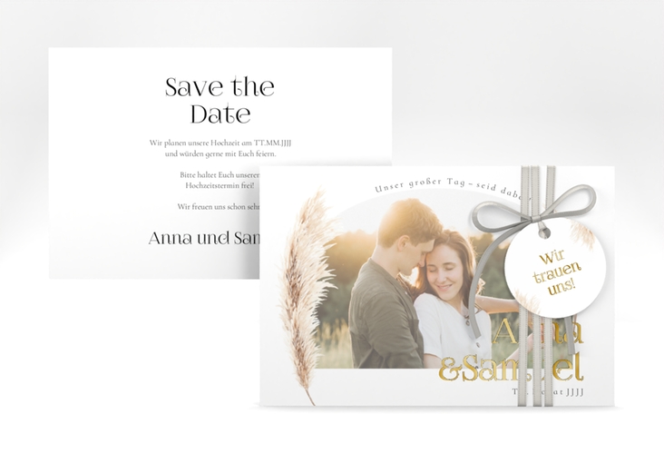 Save the Date-Karte Boholove A6 Karte quer weiss gold