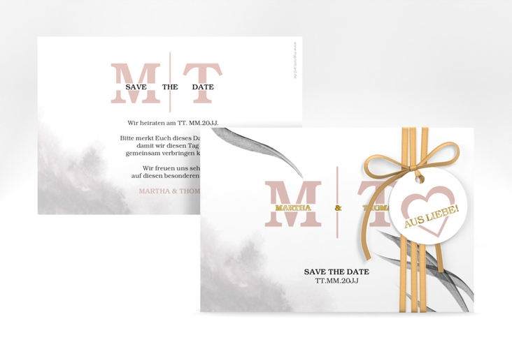 Save the Date-Karte Initialen A6 Karte quer weiss gold