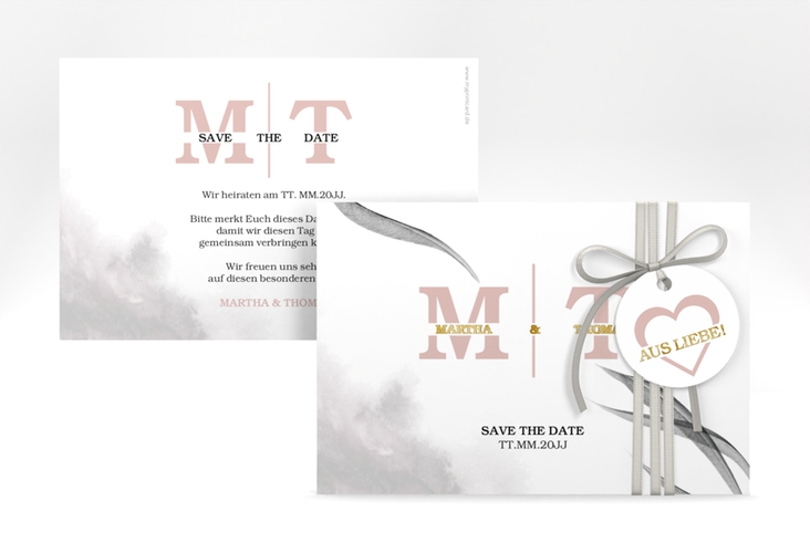 Save the Date-Karte Initialen A6 Karte quer weiss gold