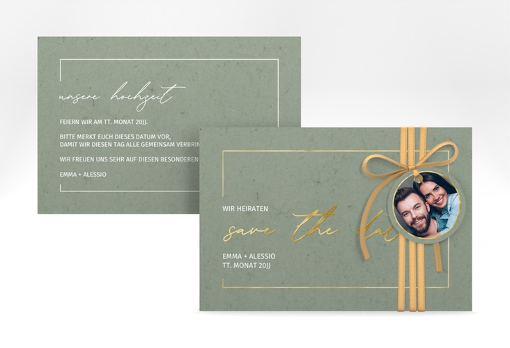 Save the Date-Karte Simple Line A6 Karte quer gruen gold
