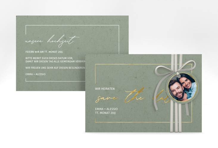 Save the Date-Karte Simple Line A6 Karte quer gruen gold