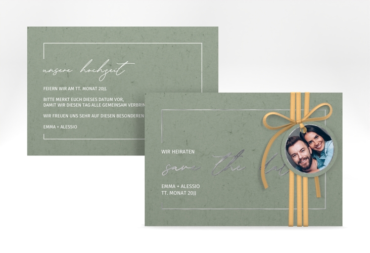 Save the Date-Karte Simple Line A6 Karte quer gruen silber