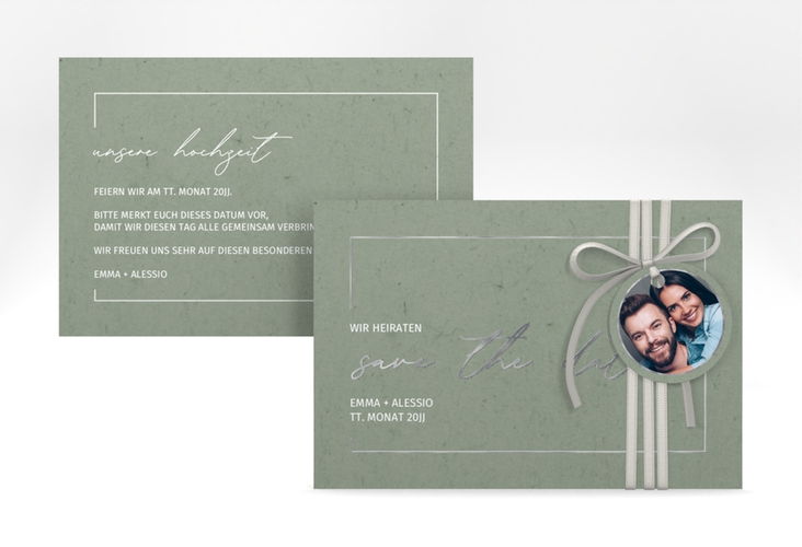 Save the Date-Karte Simple Line A6 Karte quer gruen silber