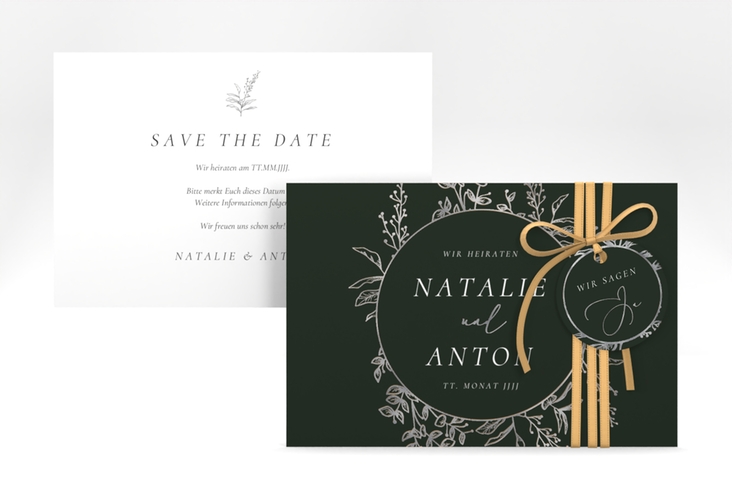 Save the Date-Karte Herbs A6 Karte quer gruen silber