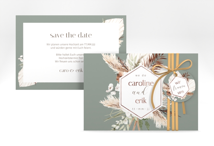 Save the Date-Karte Bohemian A6 Karte quer gruen rosegold