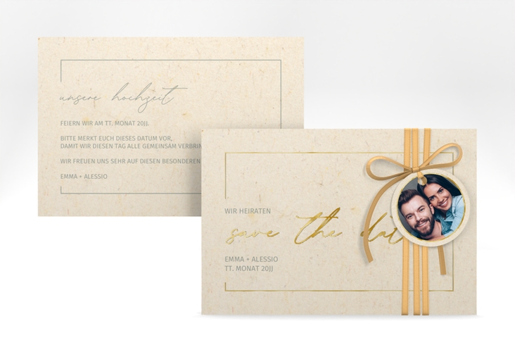 Save the Date-Karte Simple Line A6 Karte quer beige gold