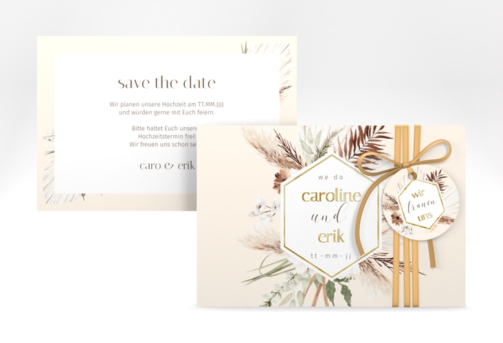 Save the Date-Karte Bohemian A6 Karte quer beige gold