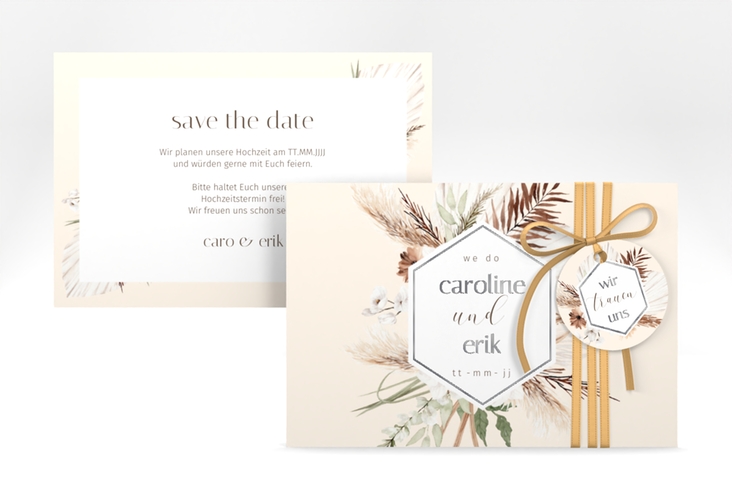 Save the Date-Karte Bohemian A6 Karte quer beige silber