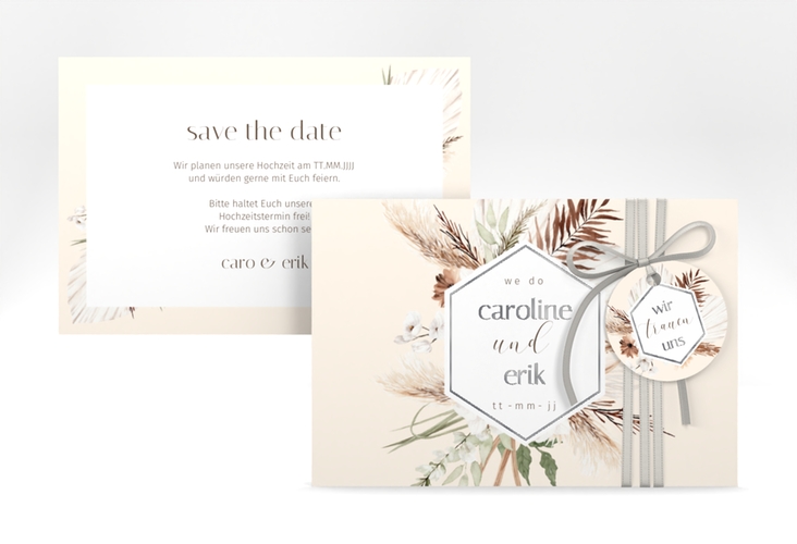 Save the Date-Karte Bohemian A6 Karte quer beige silber