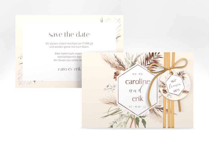Save the Date-Karte Bohemian A6 Karte quer beige rosegold