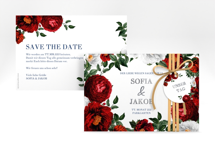 Save the Date-Karte Florista A6 Karte quer weiss silber