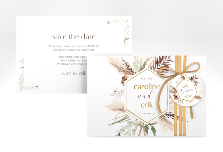 Save the Date-Karte Bohemian A6 Karte quer weiss gold