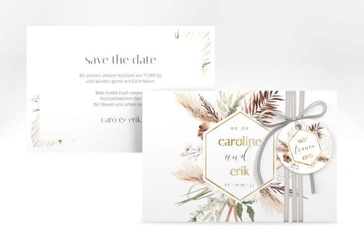 Save the Date-Karte Bohemian A6 Karte quer weiss gold