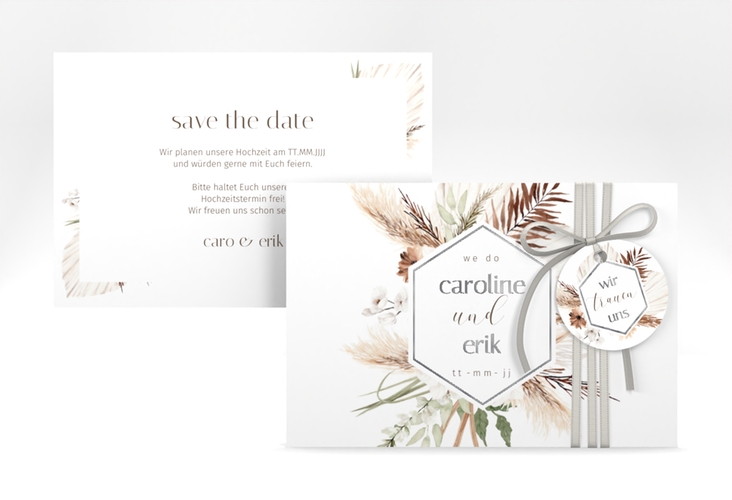 Save the Date-Karte Bohemian A6 Karte quer weiss silber