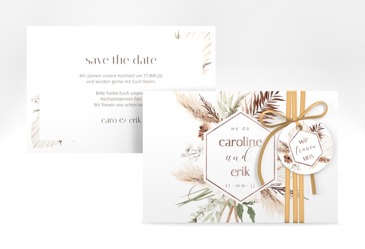 Save the Date-Karte Bohemian A6 Karte quer weiss rosegold