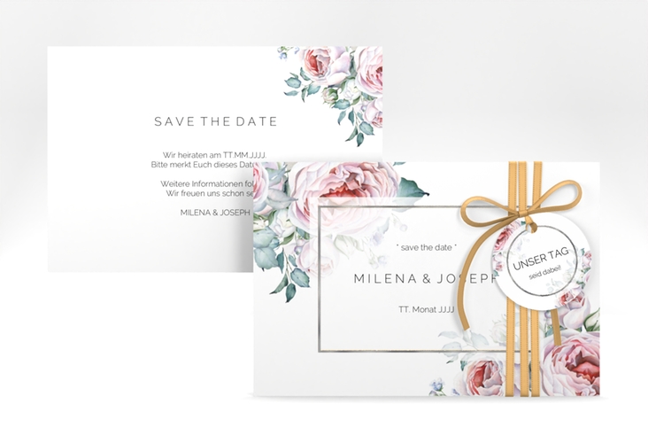 Save the Date-Karte Embrace A6 Karte quer weiss silber