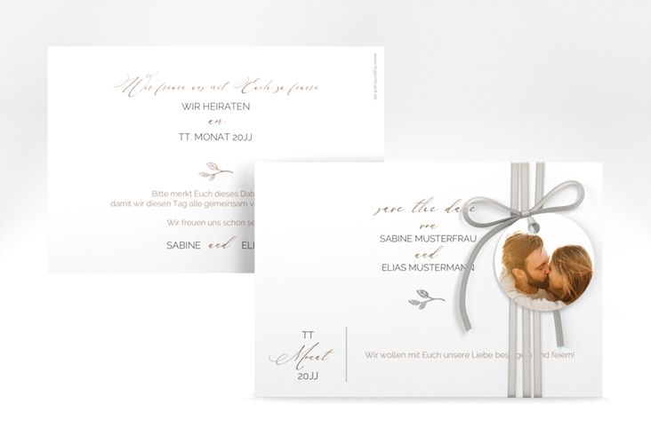 Save the Date-Karte Plain A6 Karte quer weiss silber