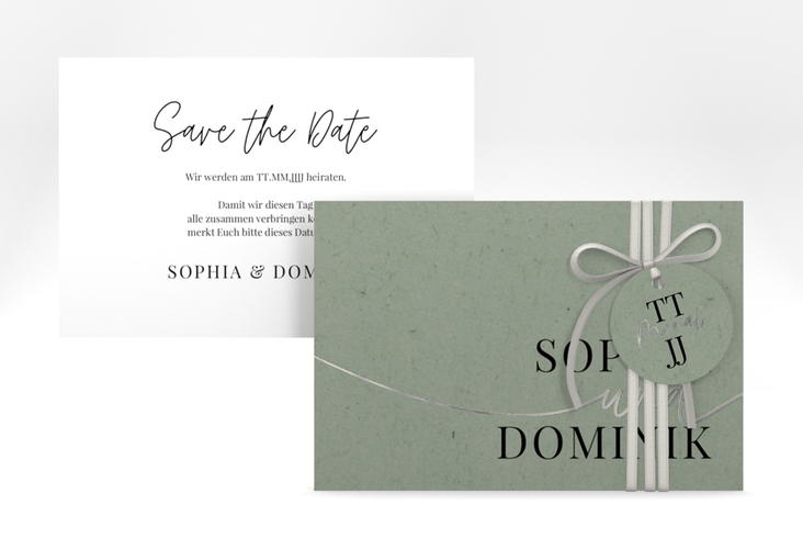 Save the Date-Karte Easy A6 Karte quer gruen silber im modernen minimalistischen Design