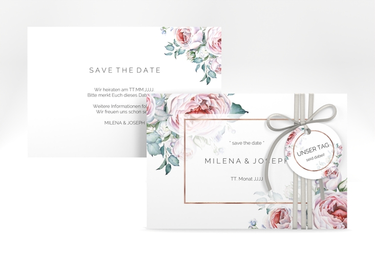 Save the Date-Karte Embrace A6 Karte quer weiss rosegold