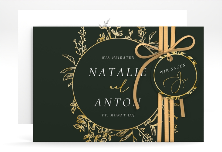 Save the Date-Karte Herbs A6 Karte quer gruen gold