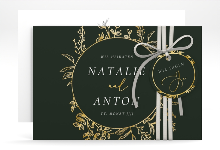 Save the Date-Karte Herbs A6 Karte quer gruen gold