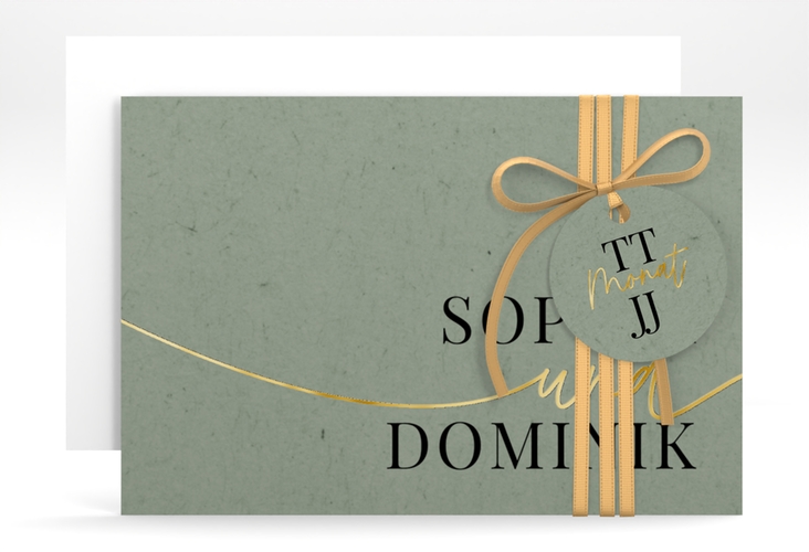 Save the Date-Karte Easy A6 Karte quer gruen gold im modernen minimalistischen Design