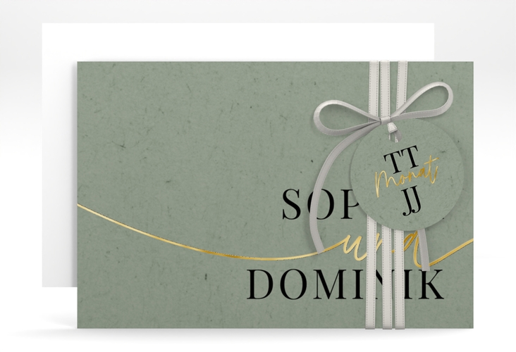 Save the Date-Karte Easy A6 Karte quer gruen gold im modernen minimalistischen Design