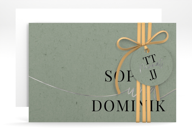 Save the Date-Karte Easy A6 Karte quer gruen silber im modernen minimalistischen Design