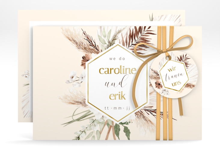 Save the Date-Karte Bohemian A6 Karte quer beige gold