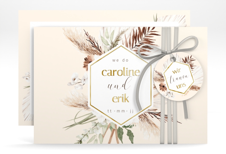 Save the Date-Karte Bohemian A6 Karte quer beige gold