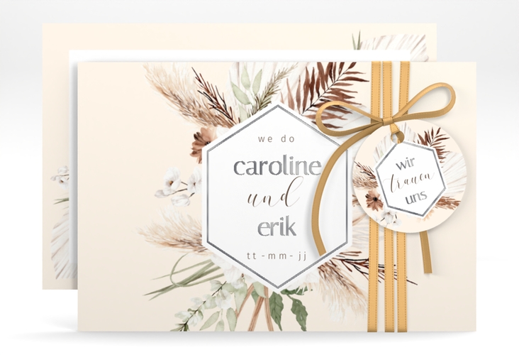 Save the Date-Karte Bohemian A6 Karte quer beige silber