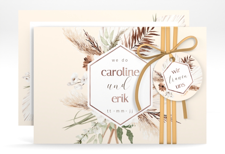 Save the Date-Karte Bohemian A6 Karte quer beige rosegold